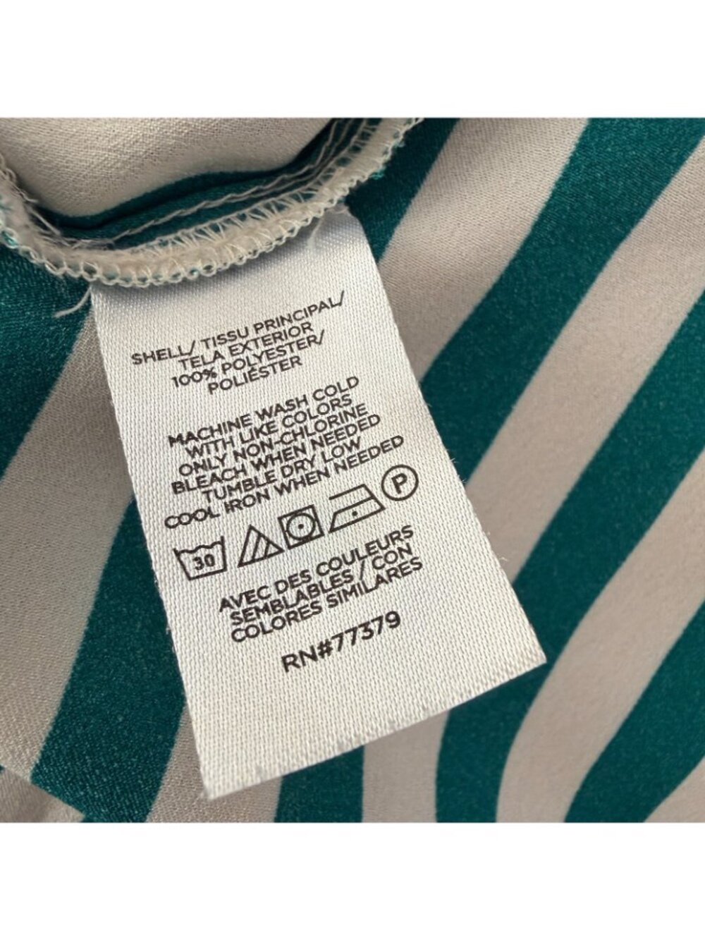 Ann Taylor Green White Stripe Satin Button Up Long Sleeve Blouse Top Shirt LARGE - Picture 7 of 8